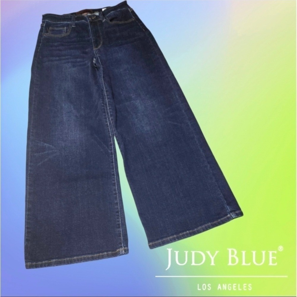 Judy Blue Jeans Women Ankle Wide Leg High Rise Dark Wash Blue 7/28 JB82693DK-CO